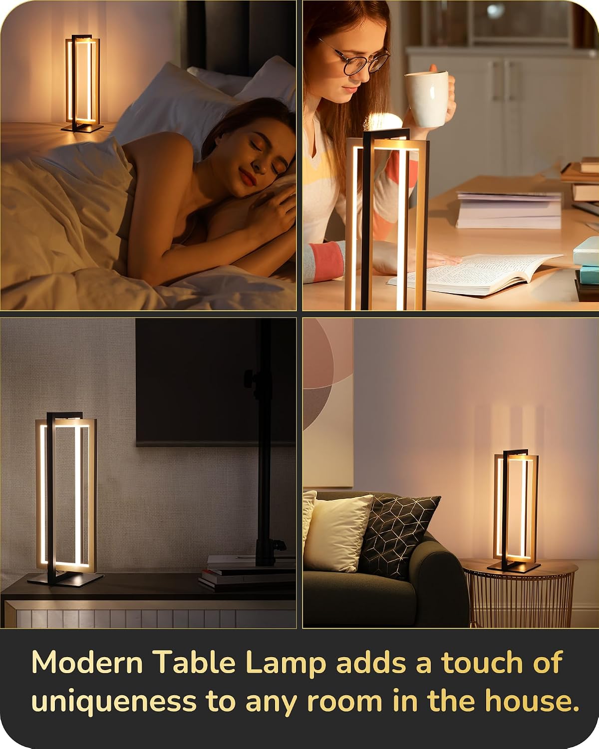 EDISHINE LED Table Lamp, Modern Bedside Lamps for Living Room, Gold