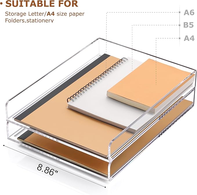 SANRUI 2 Tier Acrylic Stackable Paper Letter Tray, Vertical A4 File Desk - Image 6
