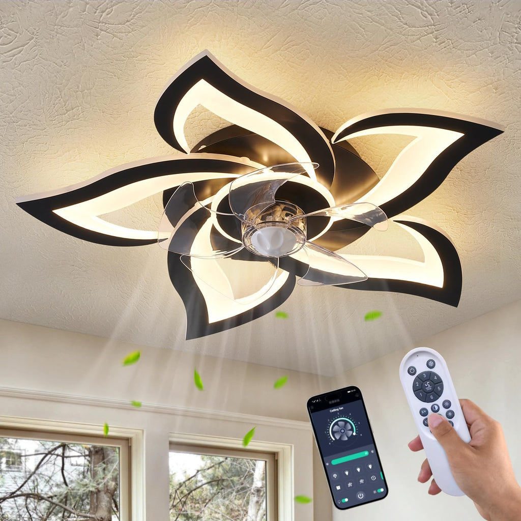 dalouguan 24" black flower ceiling fan with lights, main product view