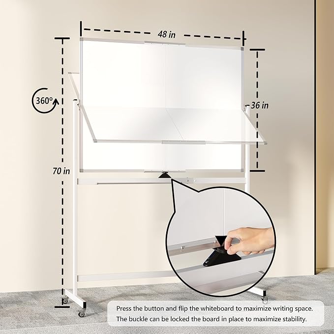 Neatsure Large Rolling Whiteboard on Wheels - Image 3