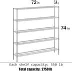 Regal Altair 14" Deep x 72" Wide x 74" Height Wire Shelving Kit | 5-Tier | NSF - Image 3