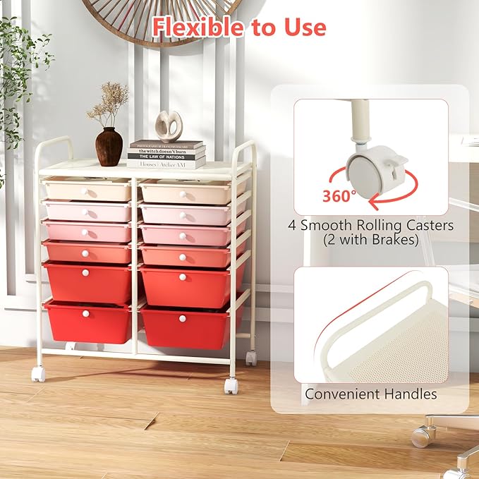 Happygrill 12-Drawer Rolling Storage Cart, Utility Cart - Image 6