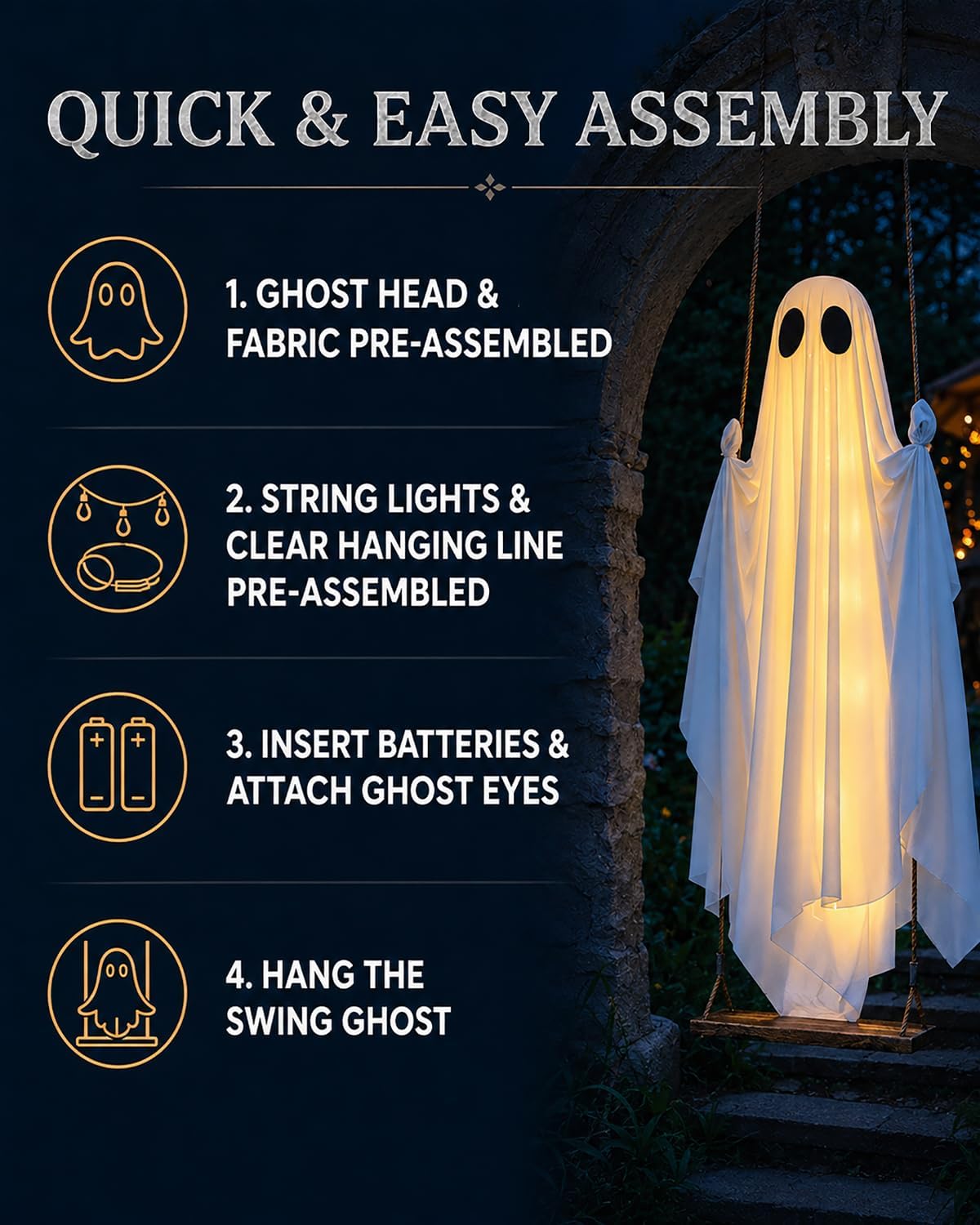 Halloween Decorations Outdoor - 5 FT Large Hanging Swing Ghost Halloween Deco...