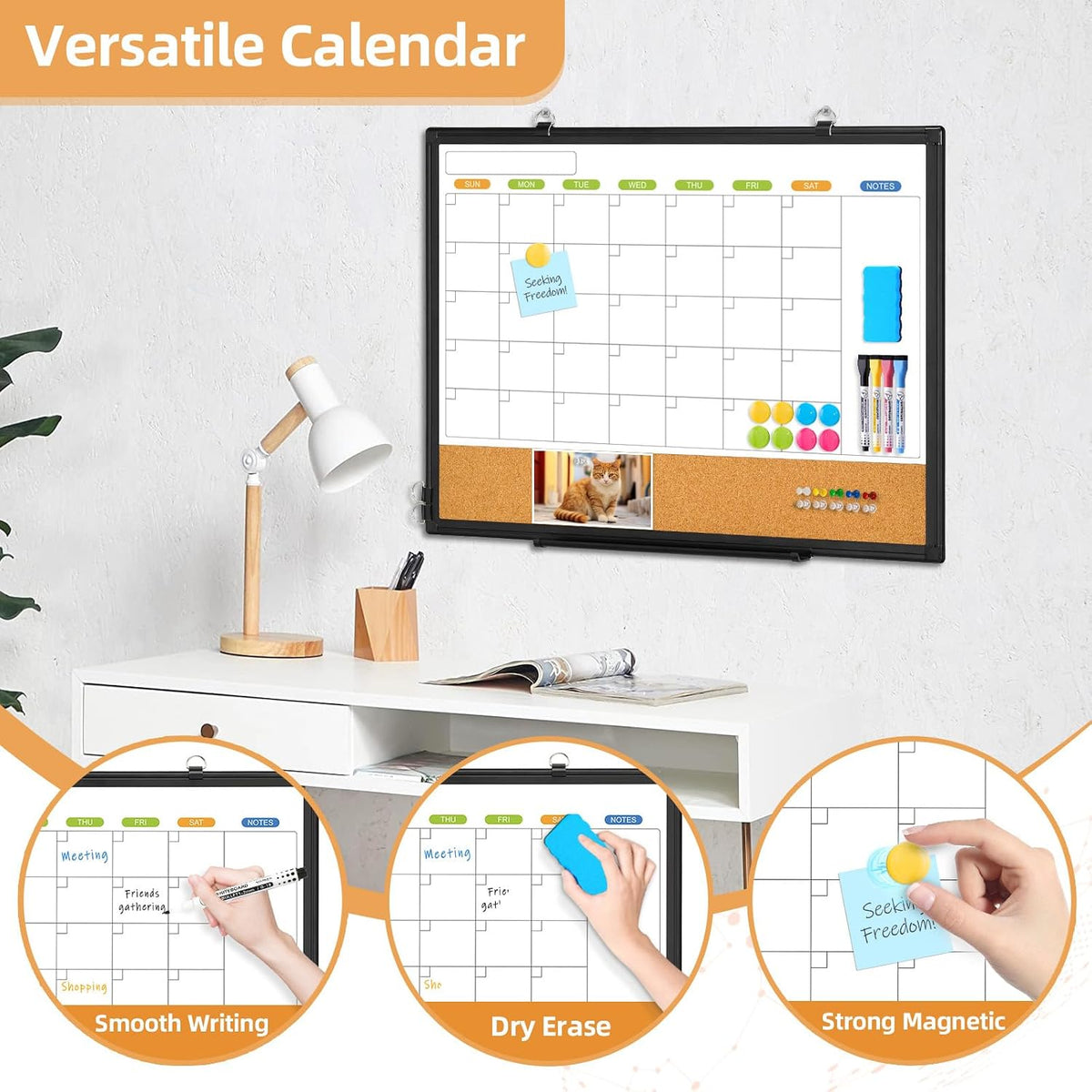 Calendar Whiteboard for Wall, 24" x 18" Dry Erase Month White Board...