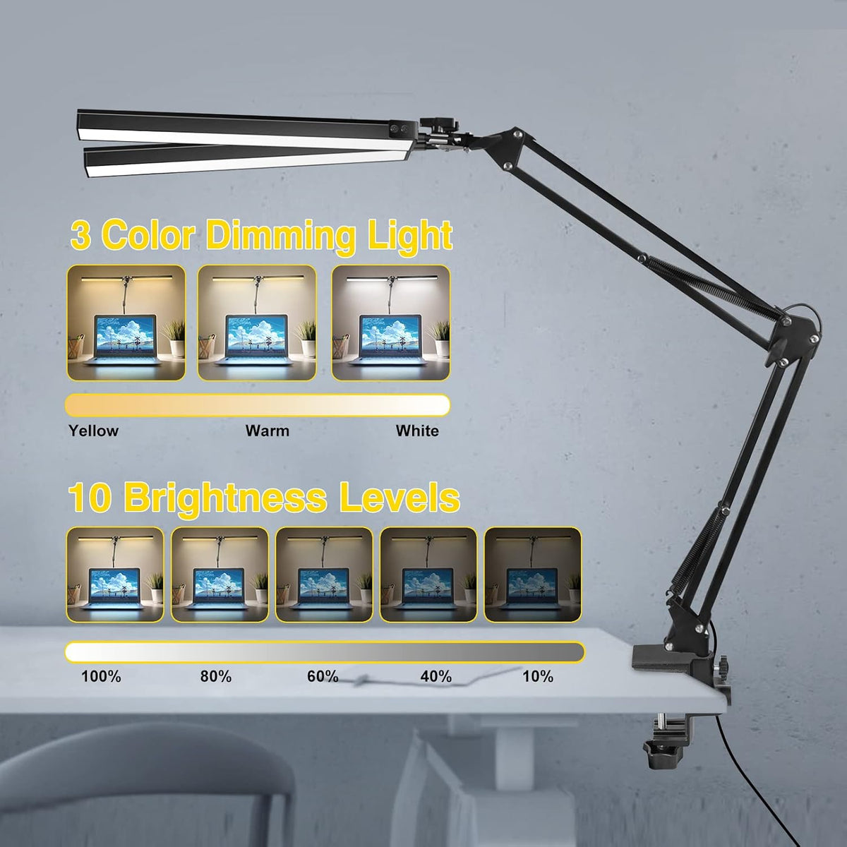 2-in-1 LED Double Head Desk Lamps for Home Office,24W Brightest Workbench Lig...