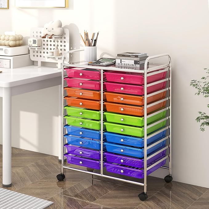 Happygrill 20-Drawer Organizer Cart Tools, Mobile Utility Storage Cart - Image 2