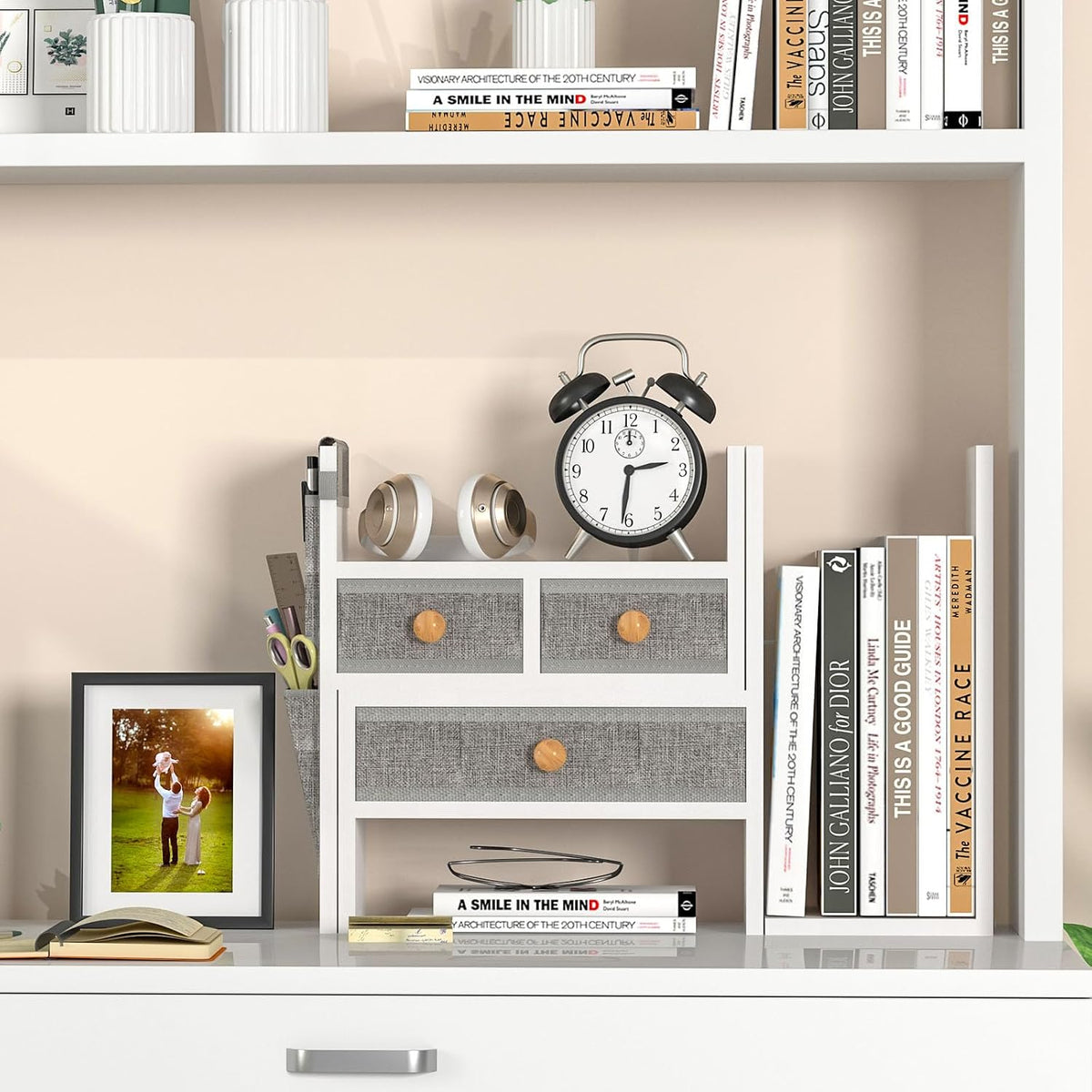 X-cosrack Adjustable Desk Shelves for Storage, Desktop Bookshelf with 3 Drawe...