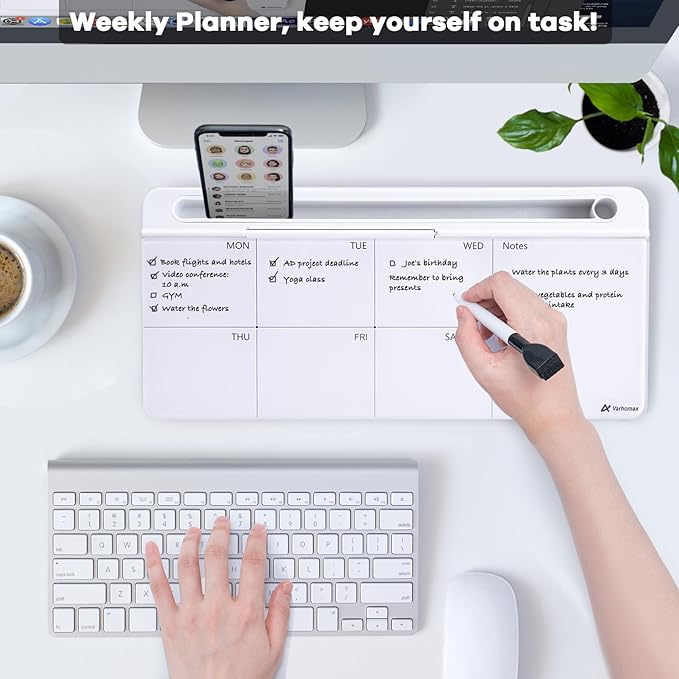 Varhomax Glass Weekly Dry Erase Desk White Board, Desktop to Do List Planner - Image 2