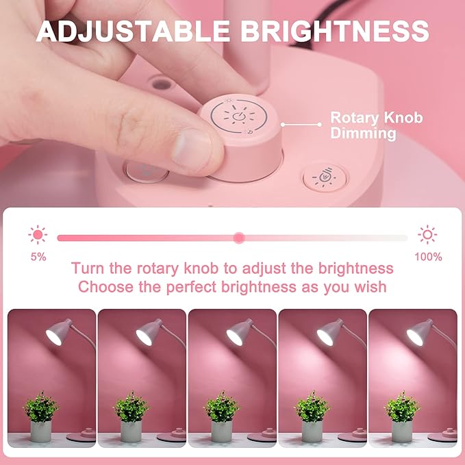 BOHON Cute Desk Lamp with USB Charging Port, Flexible Neck Auto Dimming Table - Image 3