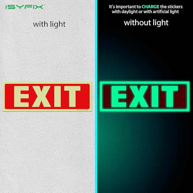 iSYFIX Exit Glow in the Dark Sign Stickers – 2 Pack 12x4 Inch – - Image 2
