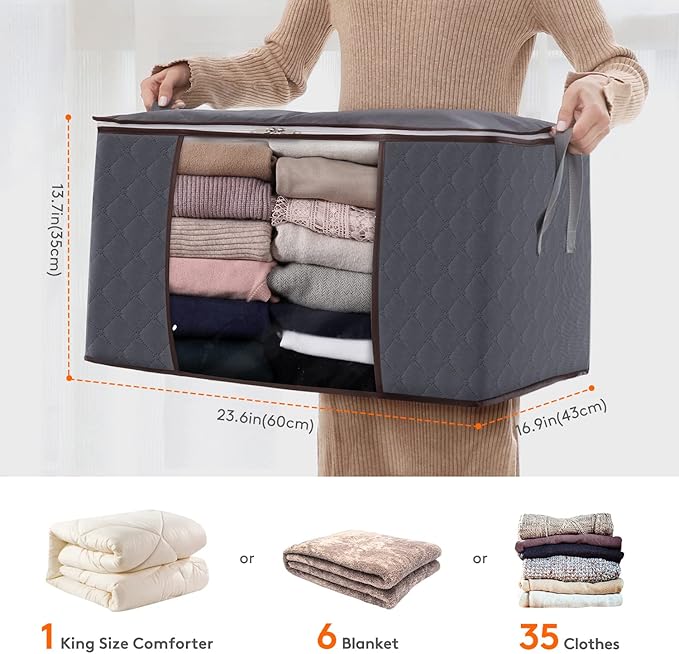 Lifewit 90L Large Storage Bags, 6 Pack Closet Organizers and Storage, Clothes - Image 3