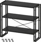 HCHQHS Bookshelf, 3-Tier Industrial Bookcase, Freestanding Horizontal by HCHQHS