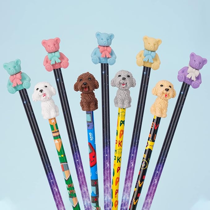 80 Pieces Cute Animal Eraser Dog Bear Monkey Squirrel Pencil Erasers Puzzle - Image 3
