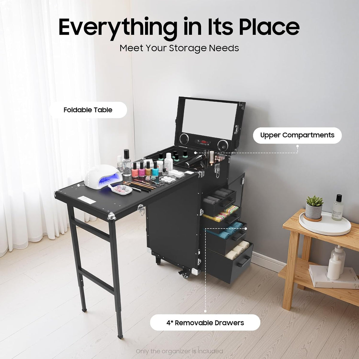 Manicure Table for Nail Technicians, Nail Table Mobile Station Rolling Makeup...