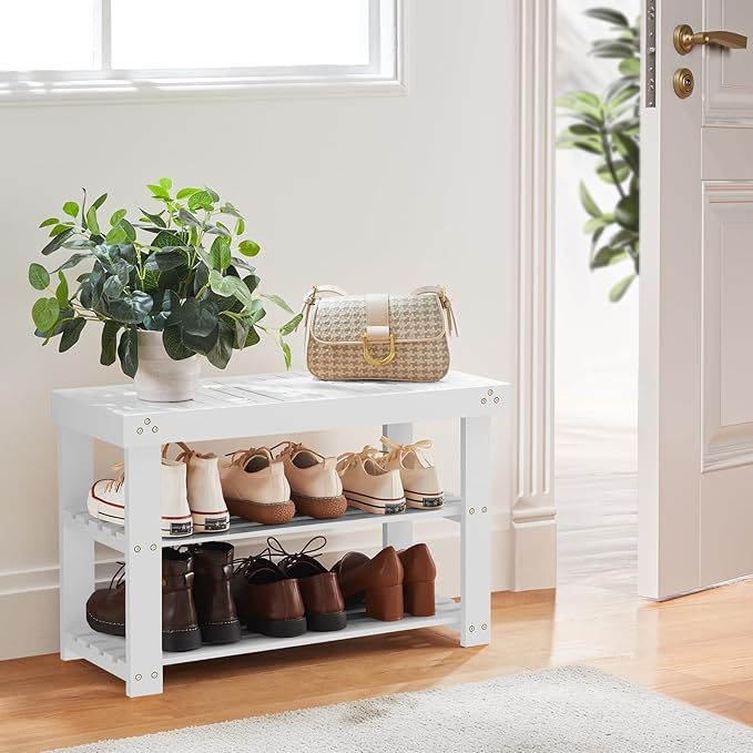 Pipishell Bamboo Shoe Rack Bench, 3-Tier Sturdy Shoe Organizer, Storage Shoe - Image 2