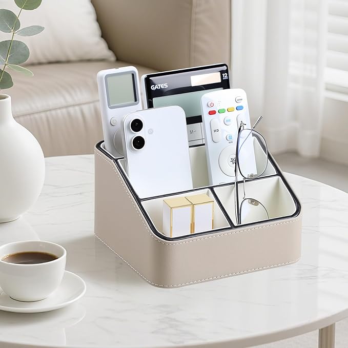 MEIBOOCH Remote Control Holder, PU Leather Small Desk Organizer - Image 2