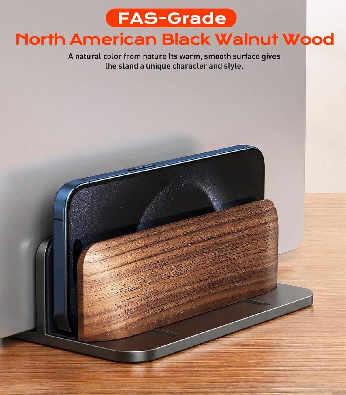 JCZT Vertical Laptop Stand, Walnut Dual Laptop Holder, Black