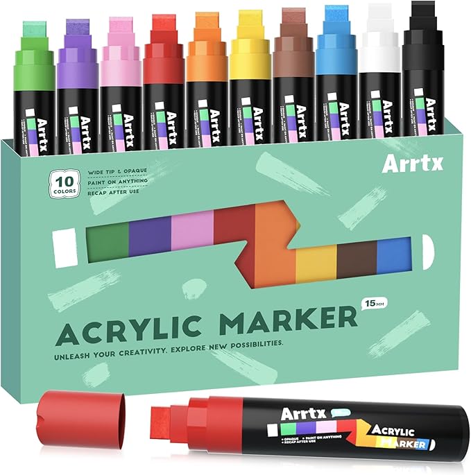 Arrtx 10-Piece Jumbo Acrylic Paint Markers, 15mm Felt Tip, Waterproof, DIY - Image 4