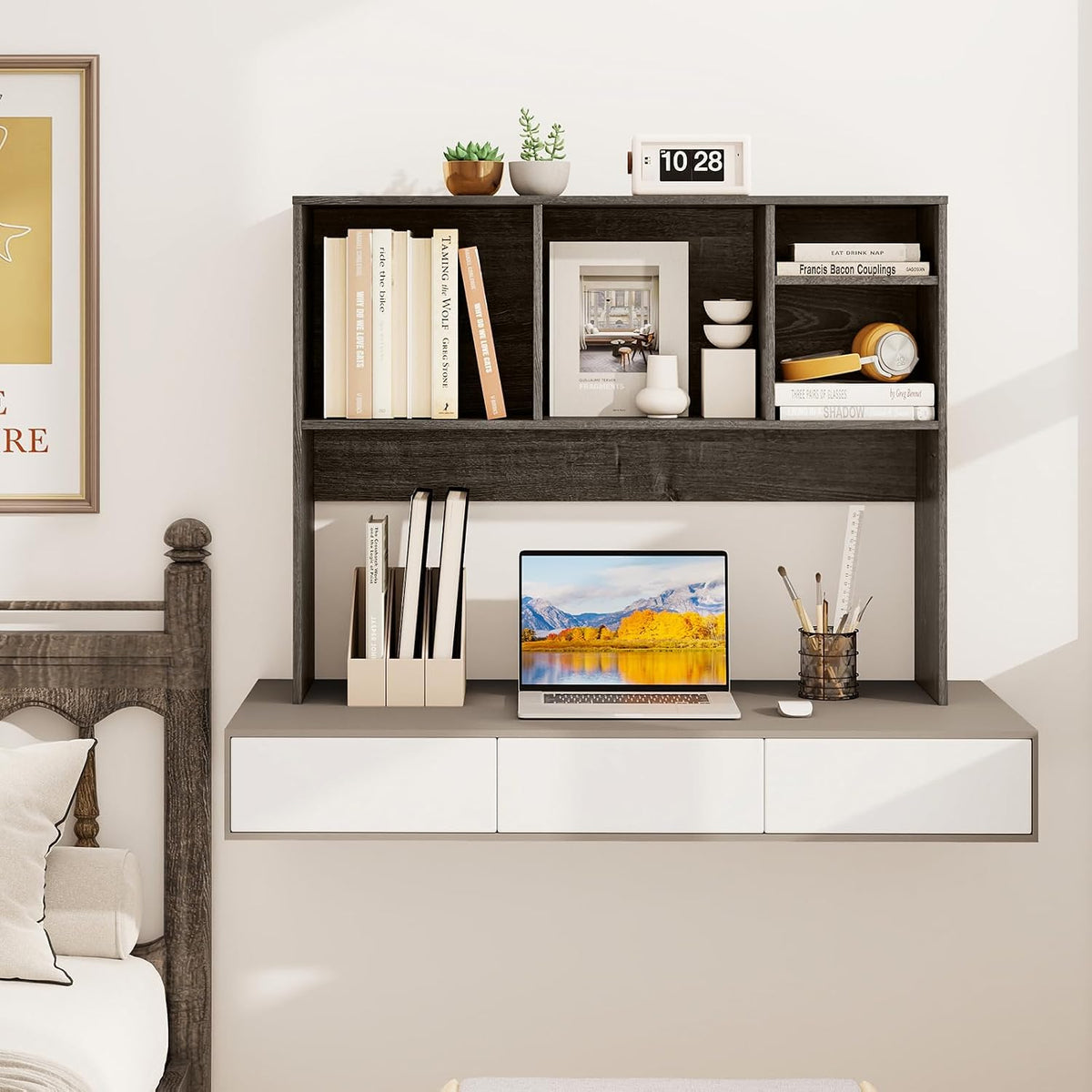 GOFLAME 4 Cubes Desktop Bookshelf, 37” Tabletop Wood Desk Shelf for Computer ...