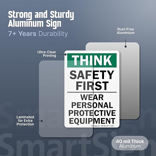 SmartSign - S-2917-AL-14 "Think Safety First - Wear Personal Protective - Image 3