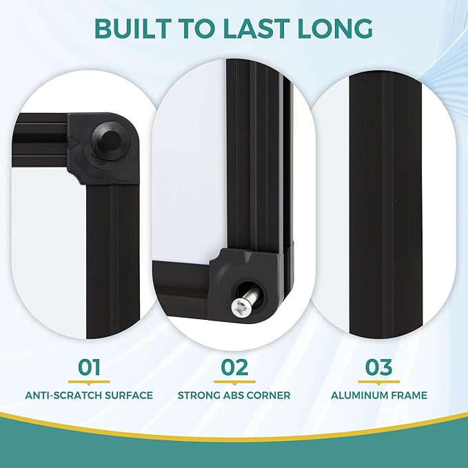 Magnetic Whiteboard 60x36 Inches Black Aluminum Frame, Large Wall Mount White - Image 3