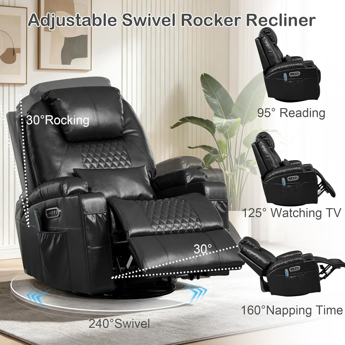 Dual‑Motor Adjustable Power Swivel Rocker Recliner Chair