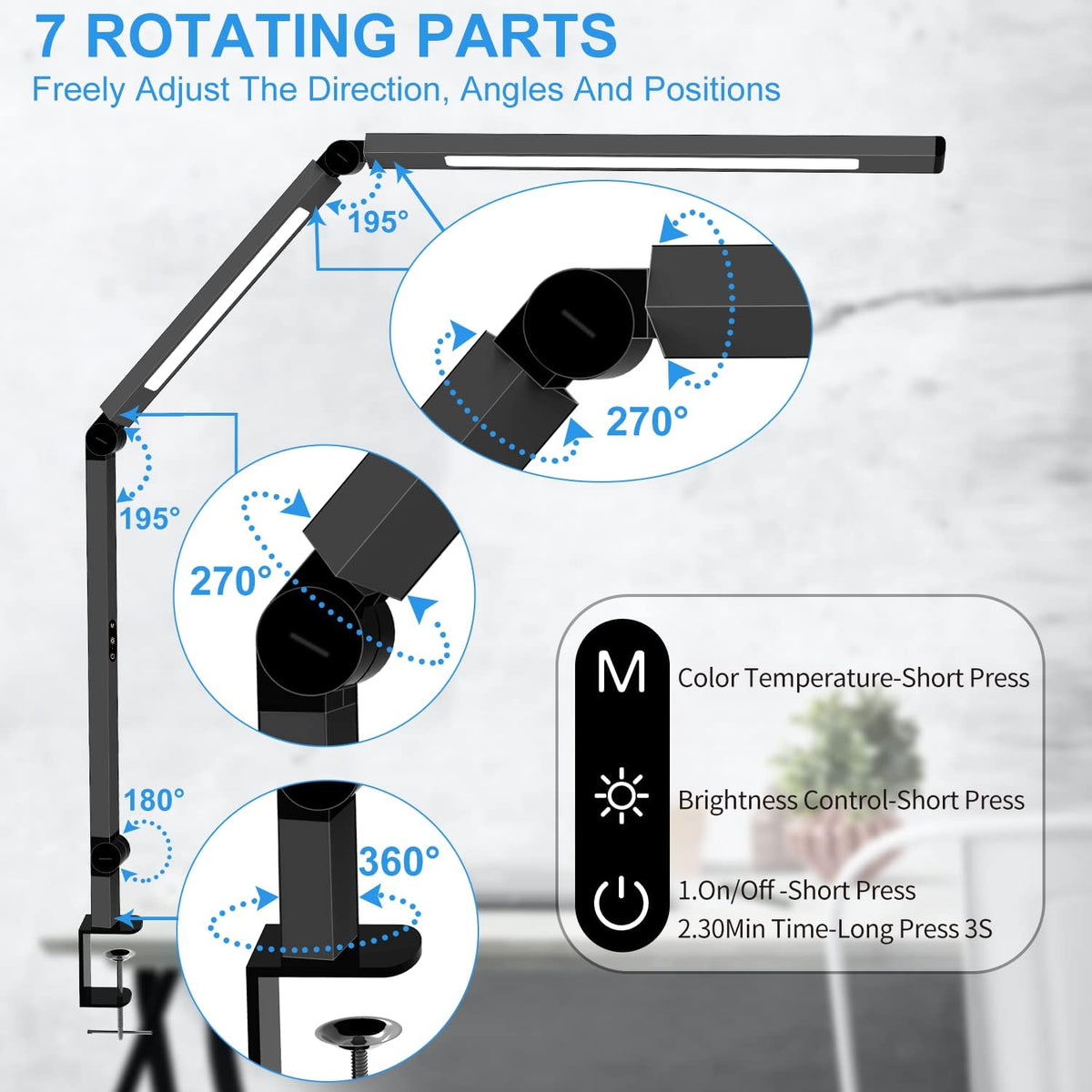led desk lamp with clamp, architect desk lamp, close-up detail