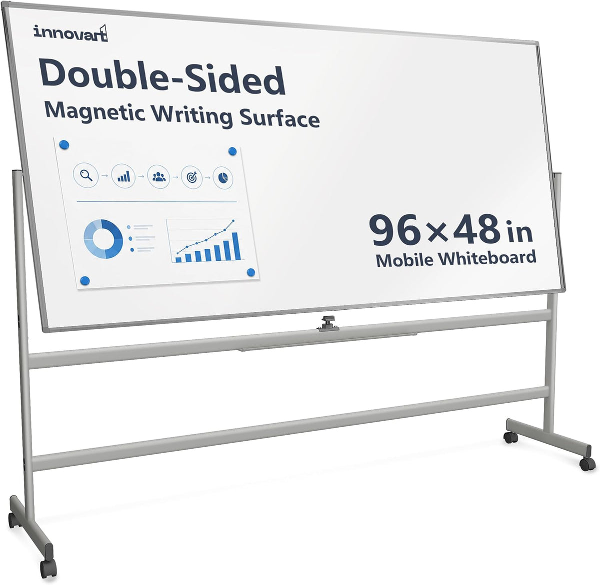 INNOVART Mobile Whiteboard 96" x 48", 360°Reversible Double Sided M...