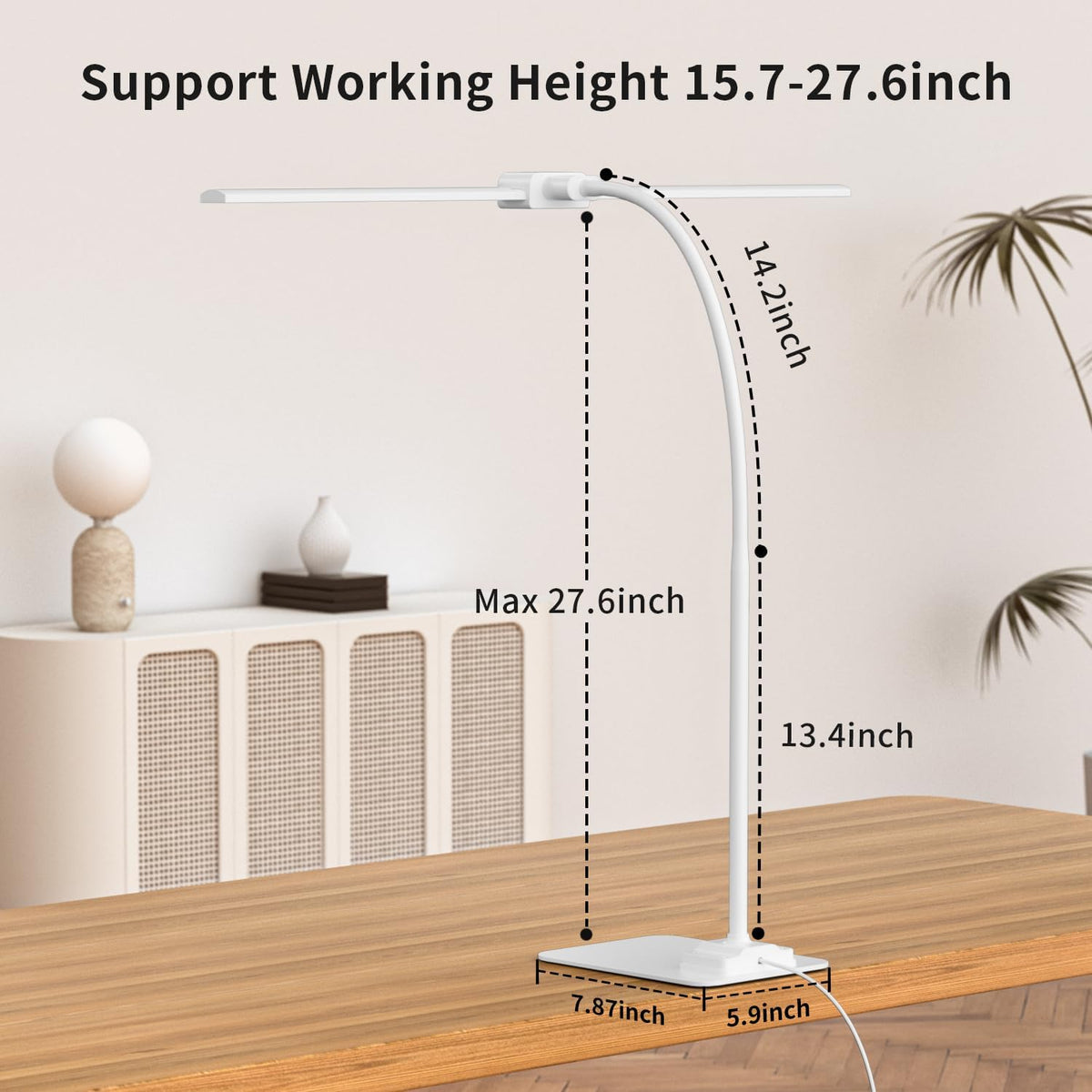 LED Desk Lamp Double Light: 1200LM Desk Light Base for Home Office, White