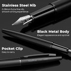 Nicpro Fountain Pen Set with Box, Classic Black Fancy Pen with Converter - Image 3