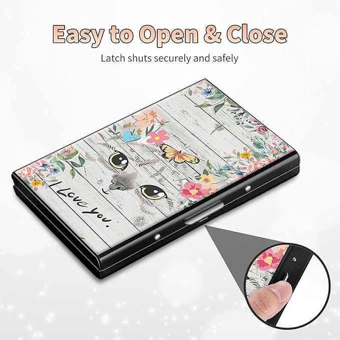 BWEGRHE Slim Credit Card Holder, Cat Flowers RFID Blocking Metal Wallet - Image 6