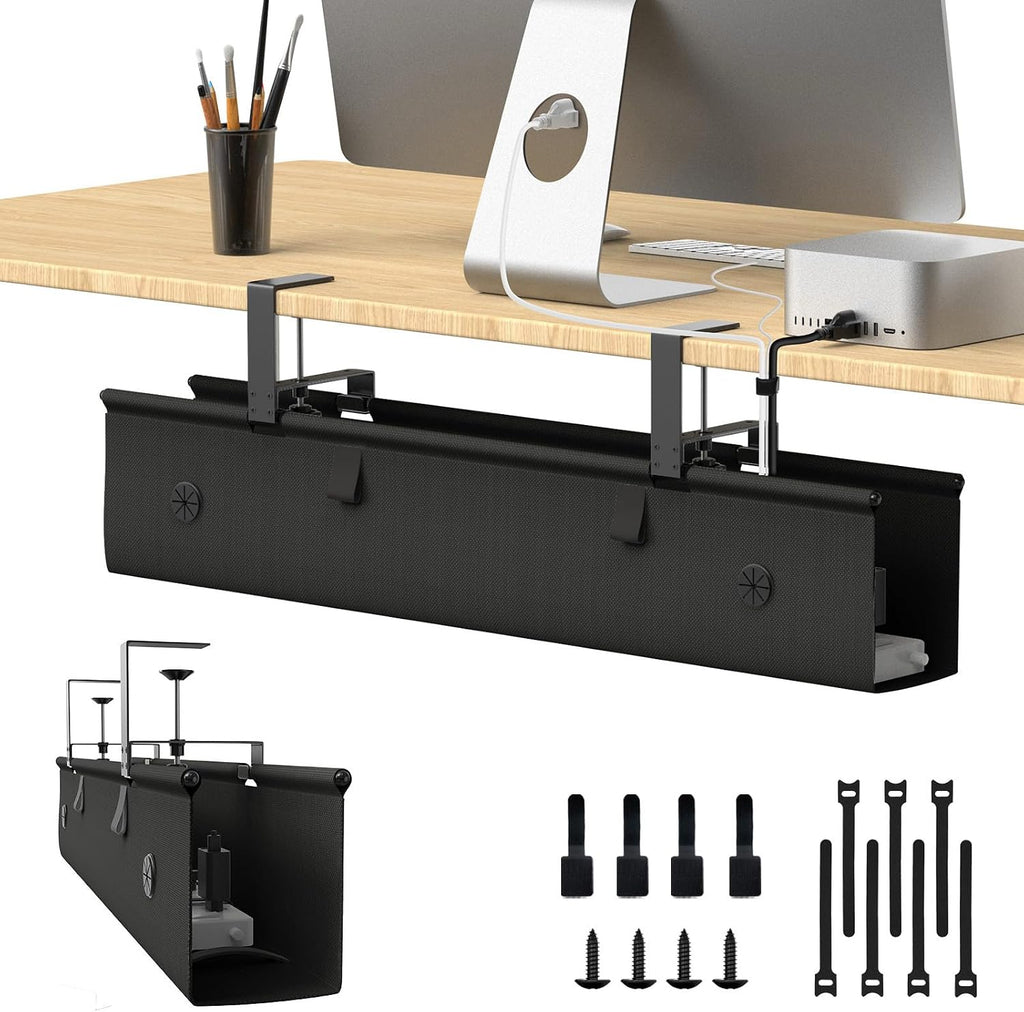 KIGJU Under Desk Cable Management Tray, 30-inch No-Drill Cord Organizer