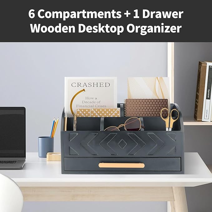ZALIOJI Wooden Desk Organizer Mail Organizer Countertop, Desktop Organizer Mail - Image 4