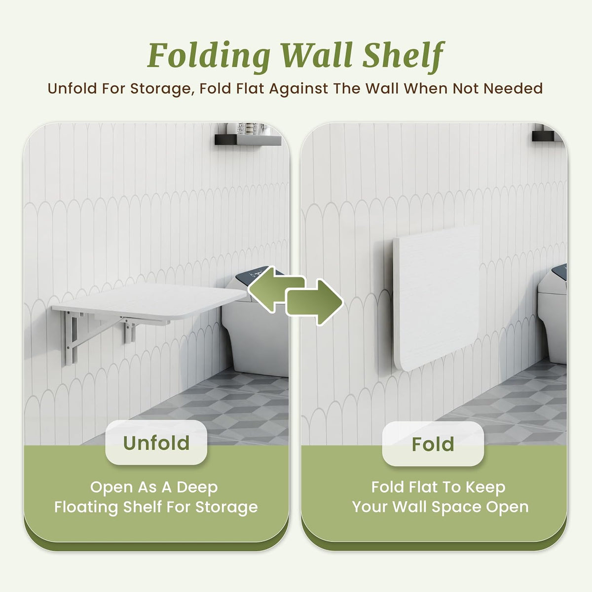 IAE 16 Inch Fold White Floating Wall Shelves, 12 Inch Deep Wood Wall Shelf