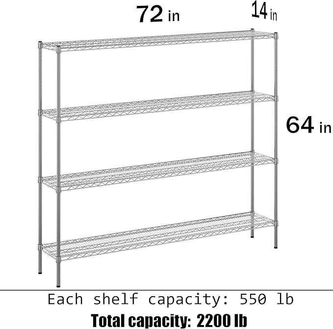 Regal Altair 14" Deep x 72" Wide x 64" Height Wire Shelving Kit | 4-Tier | NSF - Image 3