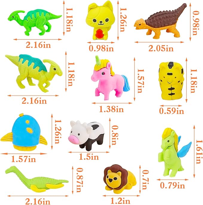 URSKYTOUS 80Pcs Animal Erasers Kids Desk Pets Pencil Erasers 3D Puzzle Eraser - Image 9