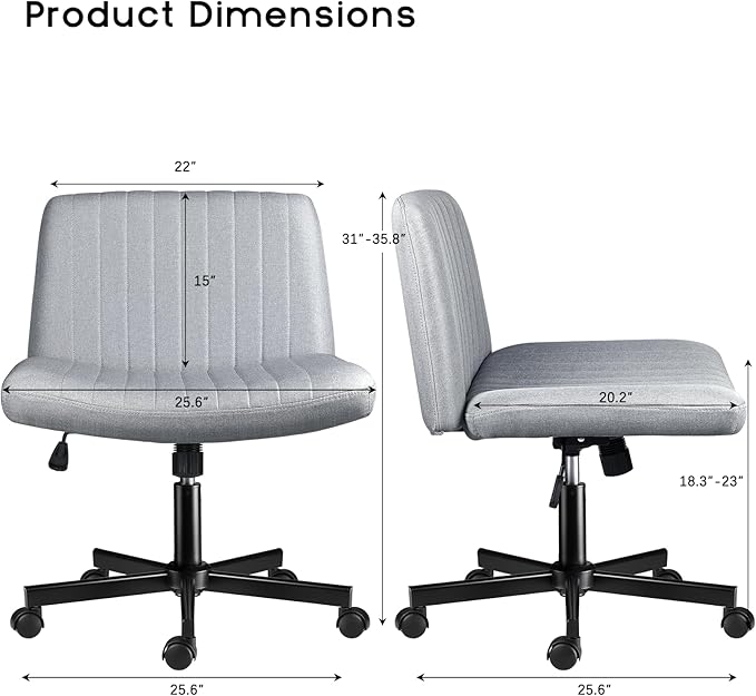 PUKAMI Criss Cross Chair with Wheels, Fabric Padded Armless Cross Legged Office - Image 2