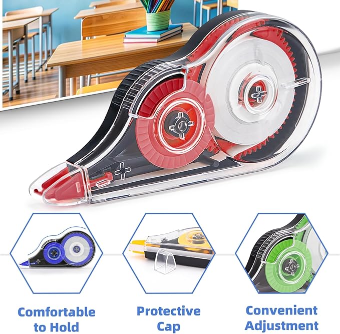 JEFURE 4 Pcs Colorful Correction Tape, 39.4 Ft White Wrong Out Tear-Resistant - Image 3