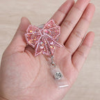 Cute Pink Bow Badge Reel | Retractable ID Card Badge Holder | Name Tag Work - Image 2