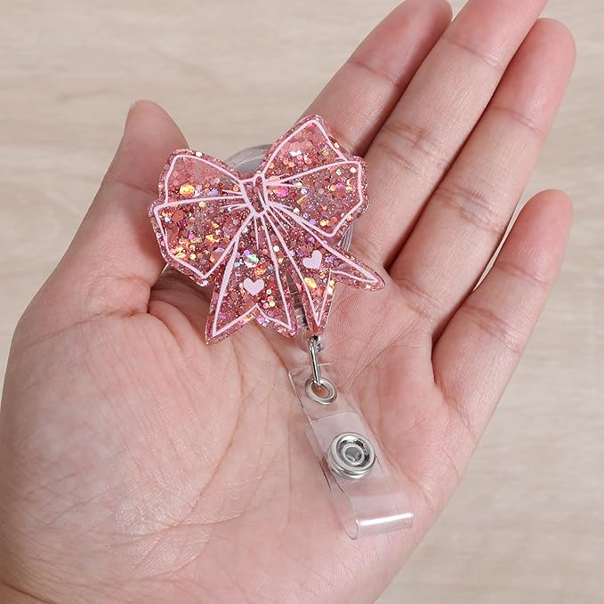 Cute Pink Bow Badge Reel | Retractable ID Card Badge Holder | Name Tag Work - Image 2