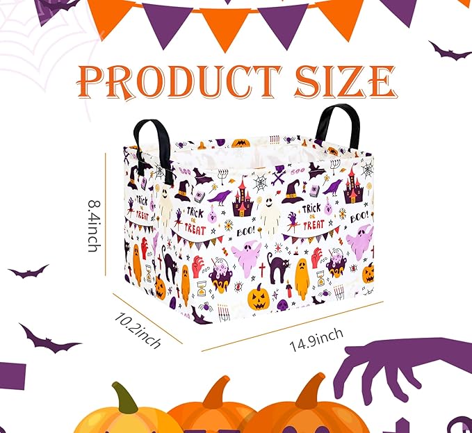 FUULOXE Halloween Gifts Empty Basket Boo Cube Organizer Bins Trick or Treat - Image 2