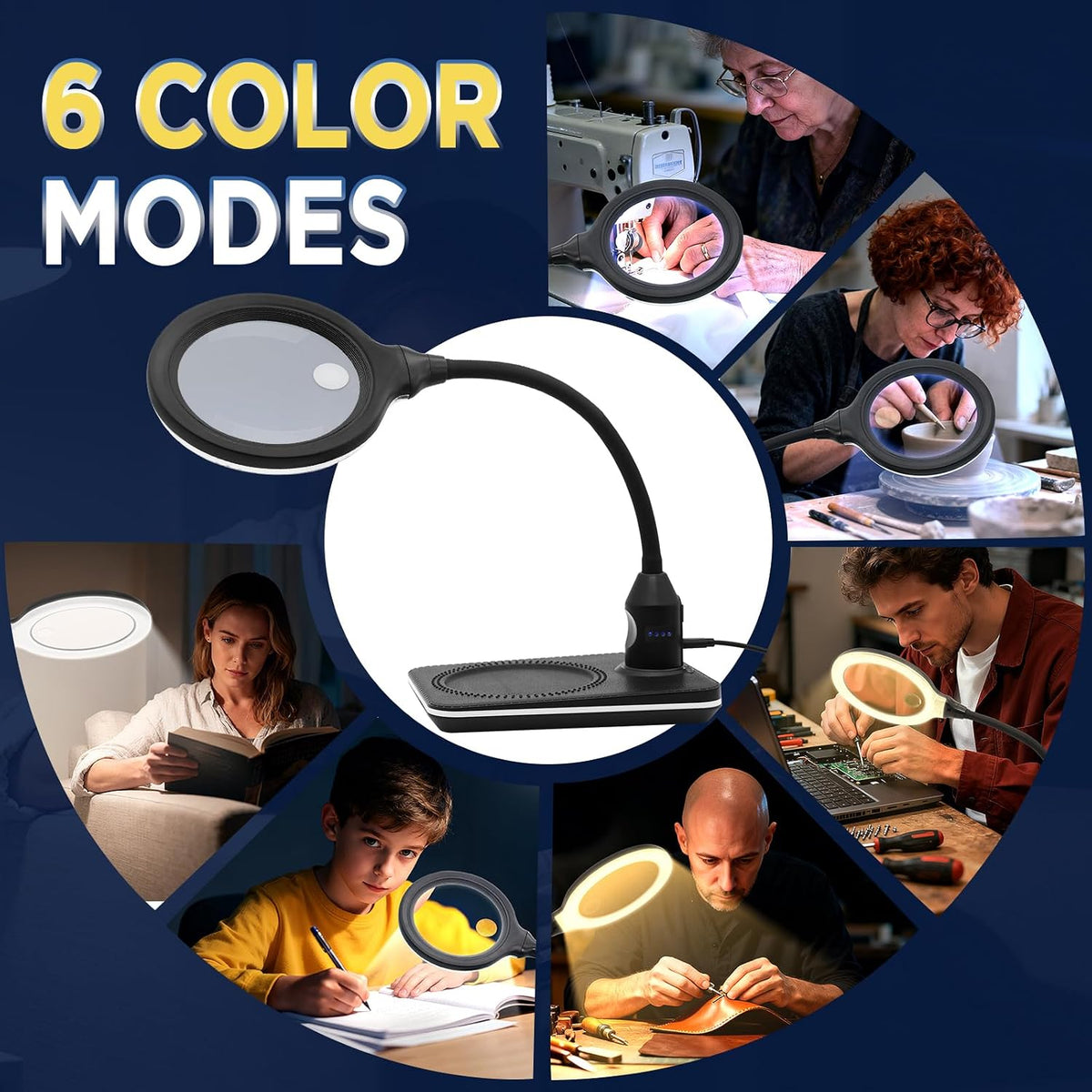 15X 30X Rechargeable Magnifying Glass with Light and Stand for Reading