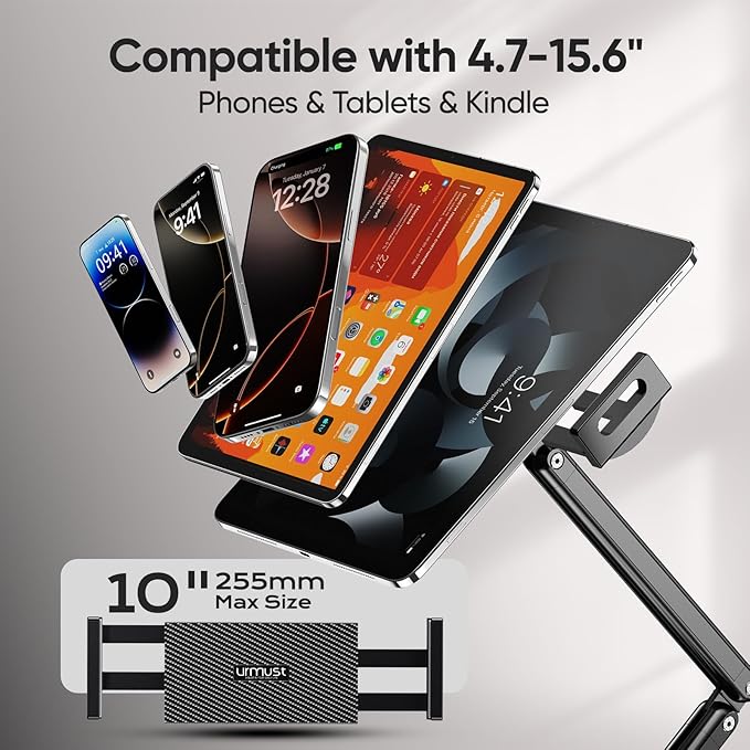 Urmust Tablet Stand for Desk, Adjustable iPad Holder Clamp Mount, 360° Rotation - Image 6