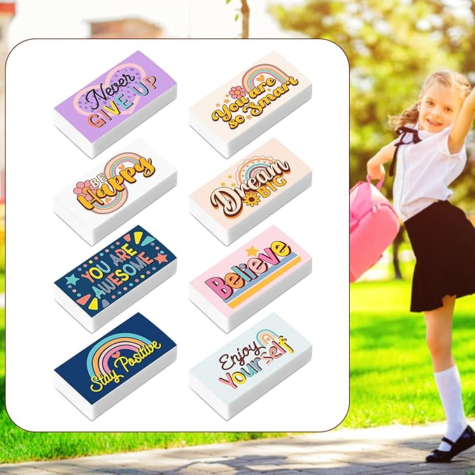 Dunzoom 100 Pcs Inspirational Pencil Erasers Bulk - Image 2