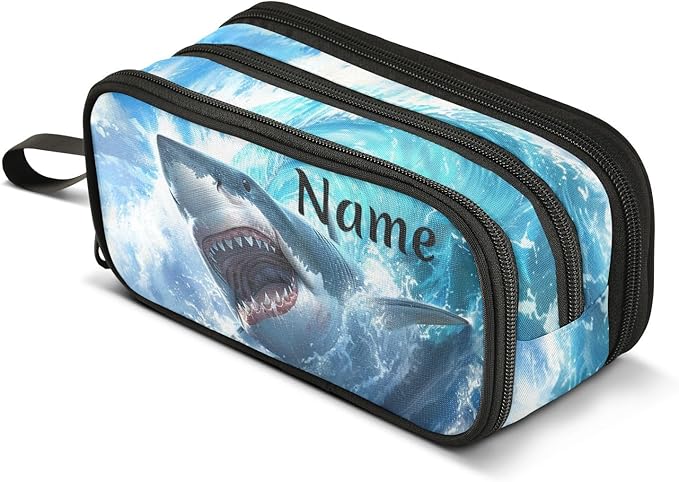 BOENLE Custom Shark Blue Ocean Wave Pencil Case Box Boys Girls Personalized by BOENLE-WELCOMEYOURCOMING