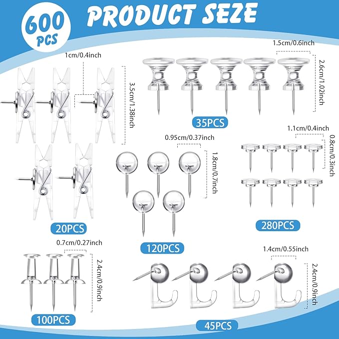 600 Pcs Decorative Push Pins - Image 2
