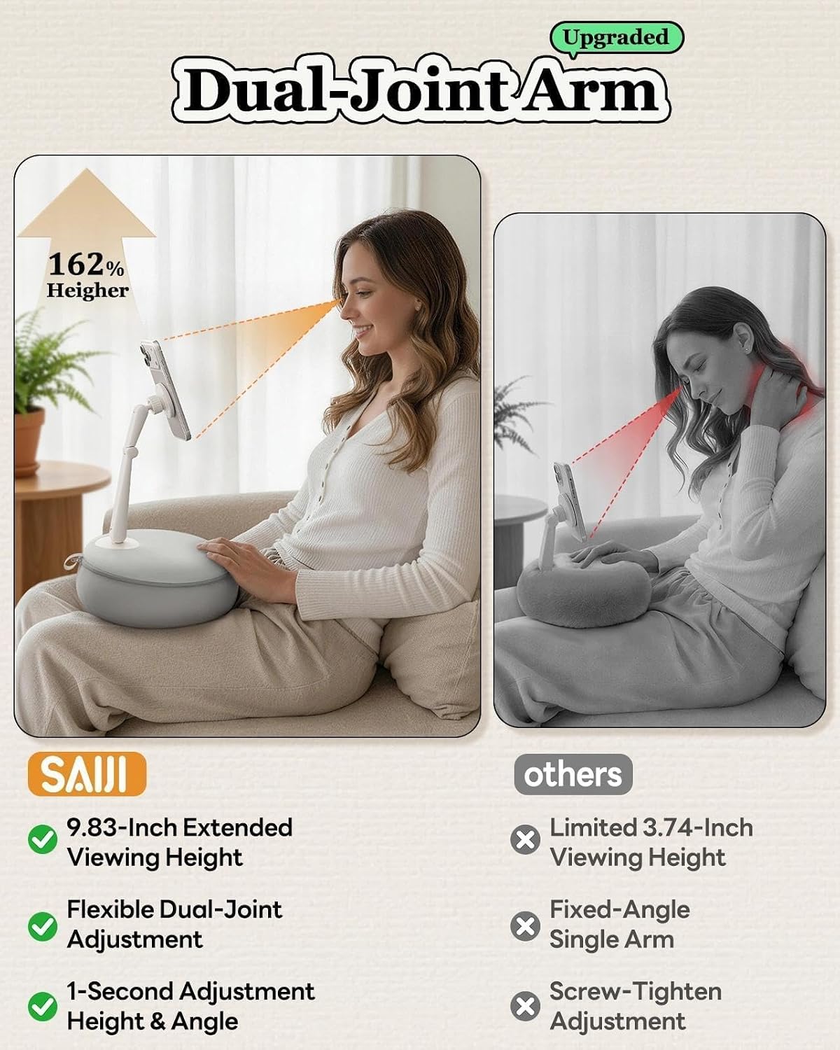 SAIJI【Magnetic】Cell Phone Stand for Bed-Mini Kindle Pillow Holder With Elevat...