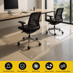 VASUHOME Heavy-Duty Tempered Glass Chair Mat, 31 x 48 Inch Large Office Floor Mat for Carpet or Hardwood Floors, 1/5" Thick with 12 Anti-Slip Pads