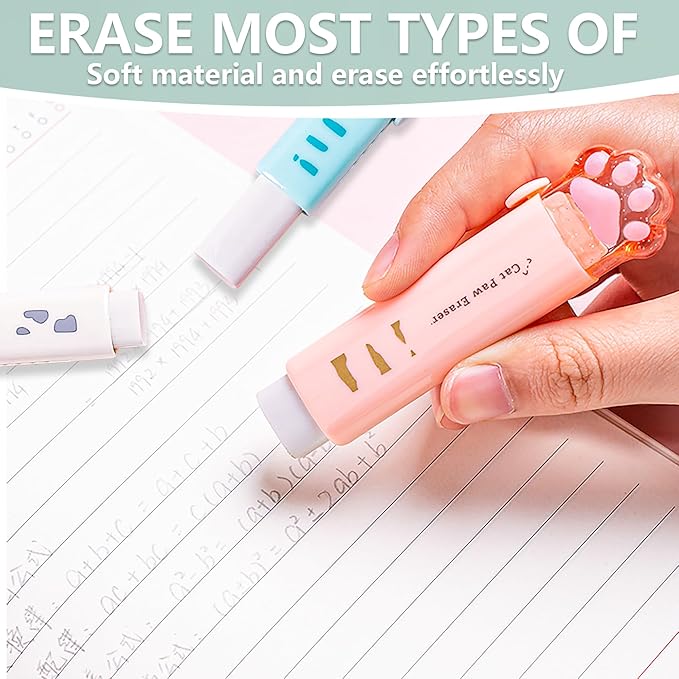 PANDENNER Retractable Pencil Eraser, Cute Erasers, Cat Paw Eraser, Suitable - Image 5
