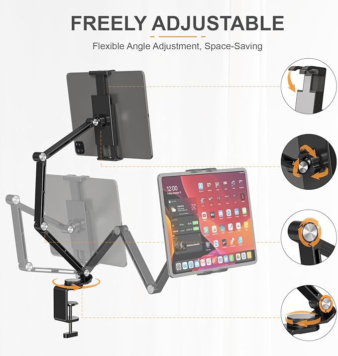 Houele Tablet Stand Holder, Adjustable Foldable Tablet Arm iPad Desk Mount - Image 3